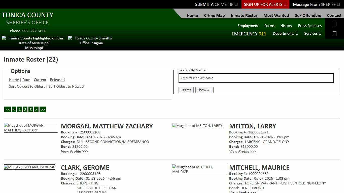 Inmate Roster - Current Inmates Booking Date Descending - Tunica County Sheriff's Office
