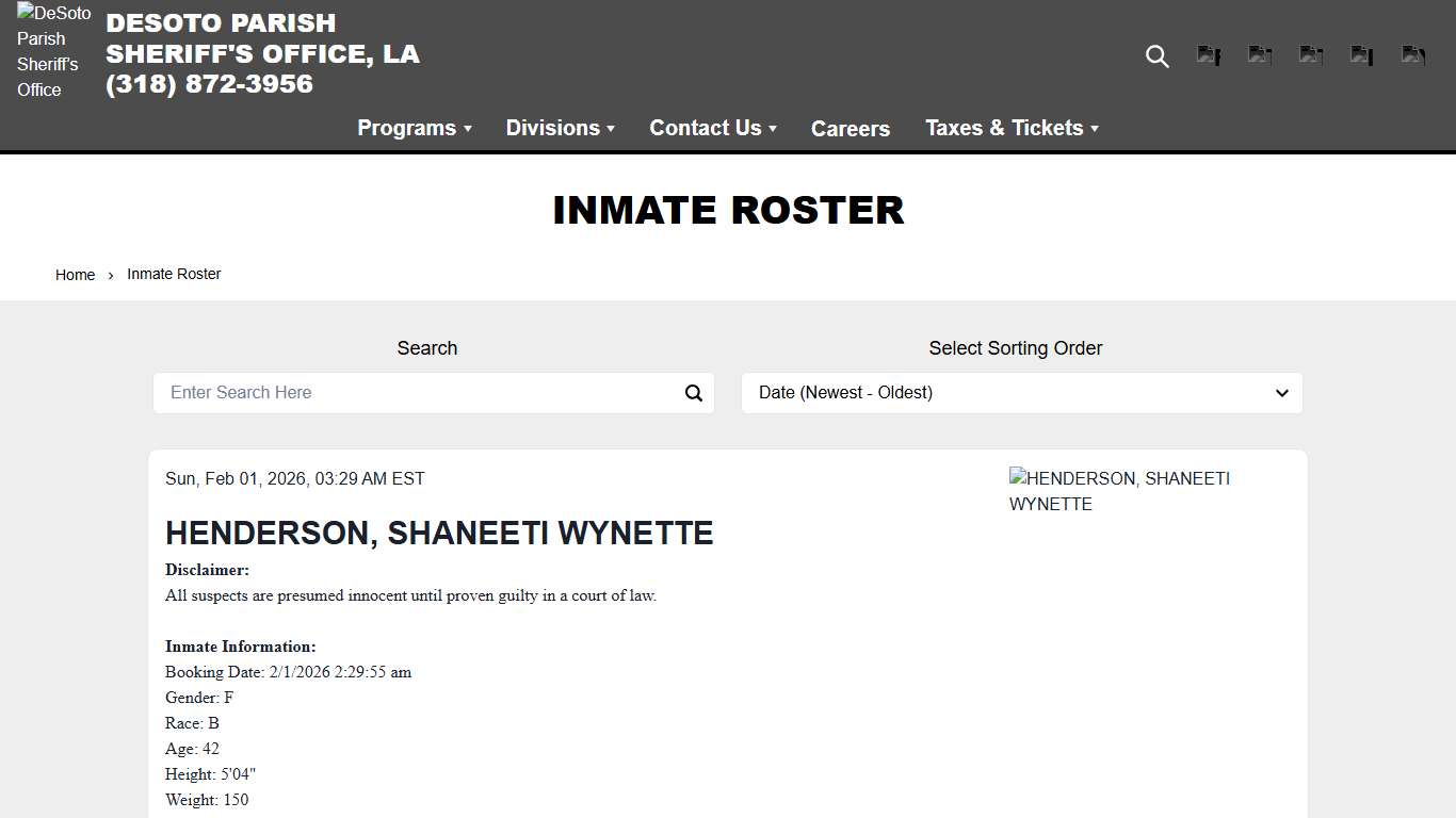Inmate Roster DeSoto Parish Sheriff’s Office (LA)